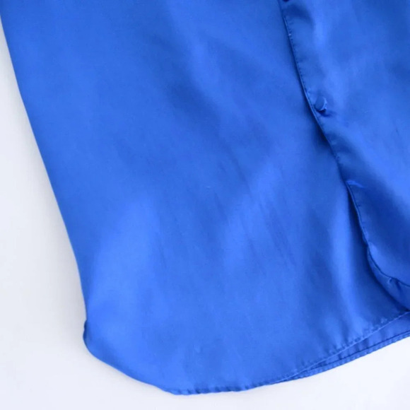 Vintage Dominque Royal Blue Silky-Like Button Down Nightgown LG - Picture 9 of 14